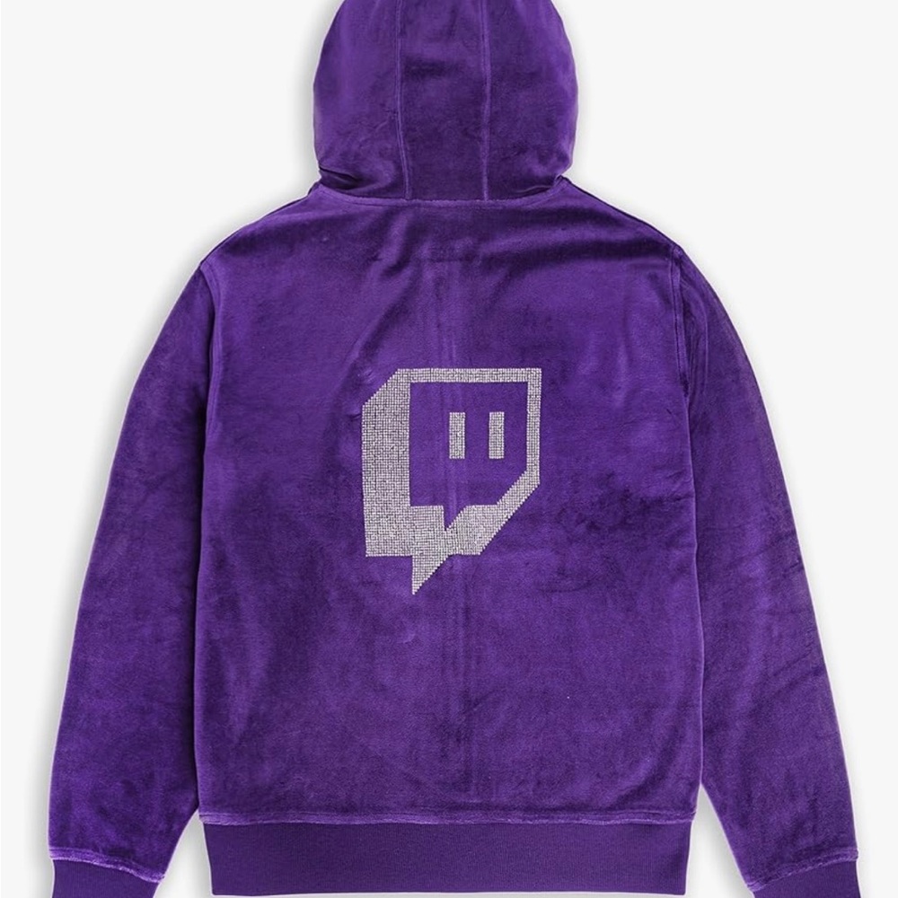 Twitch con purple rhinestone velour twitch tv hoodie xxl